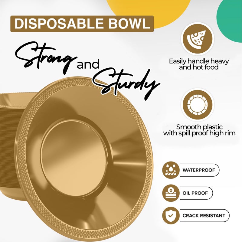 Exquisite Party Solids 12 Oz Gold Plastic Bowls Disposable Bowls for Hot Food Soup 100 Pieces - For Soup, Salad, Cereal, Desserts & Party Supplies - Image 4